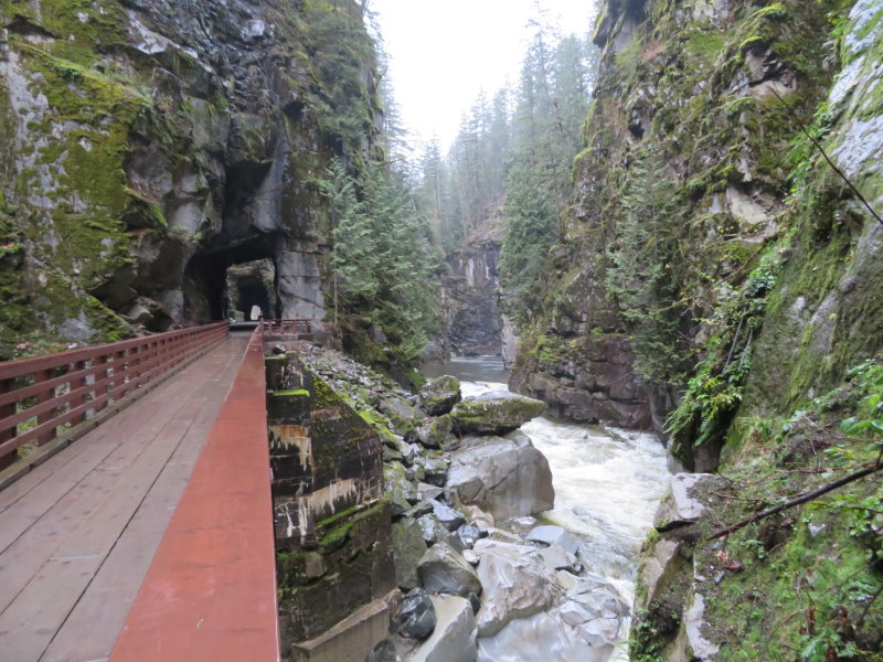 From the mouth of the third tunnel, all aligned to give a straight run over the two trestle bridges spanning the river